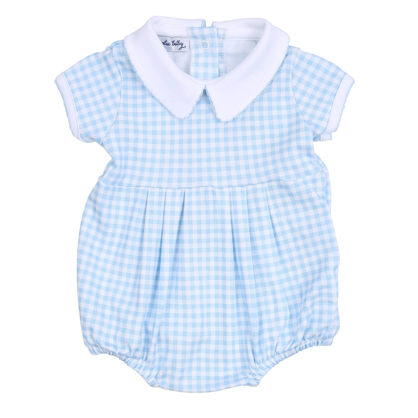 Mini Checks Collared S/S Bubble - Boy: Blue / 3M/SM