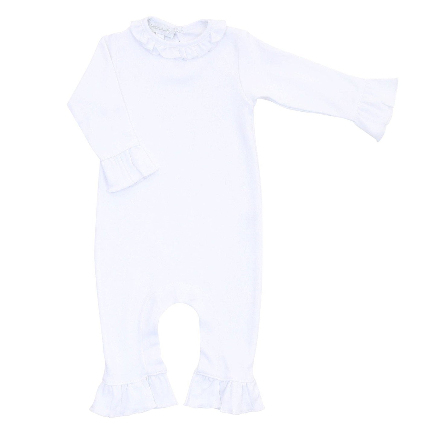 Essentials White Ruffle Playsuit: Newborn