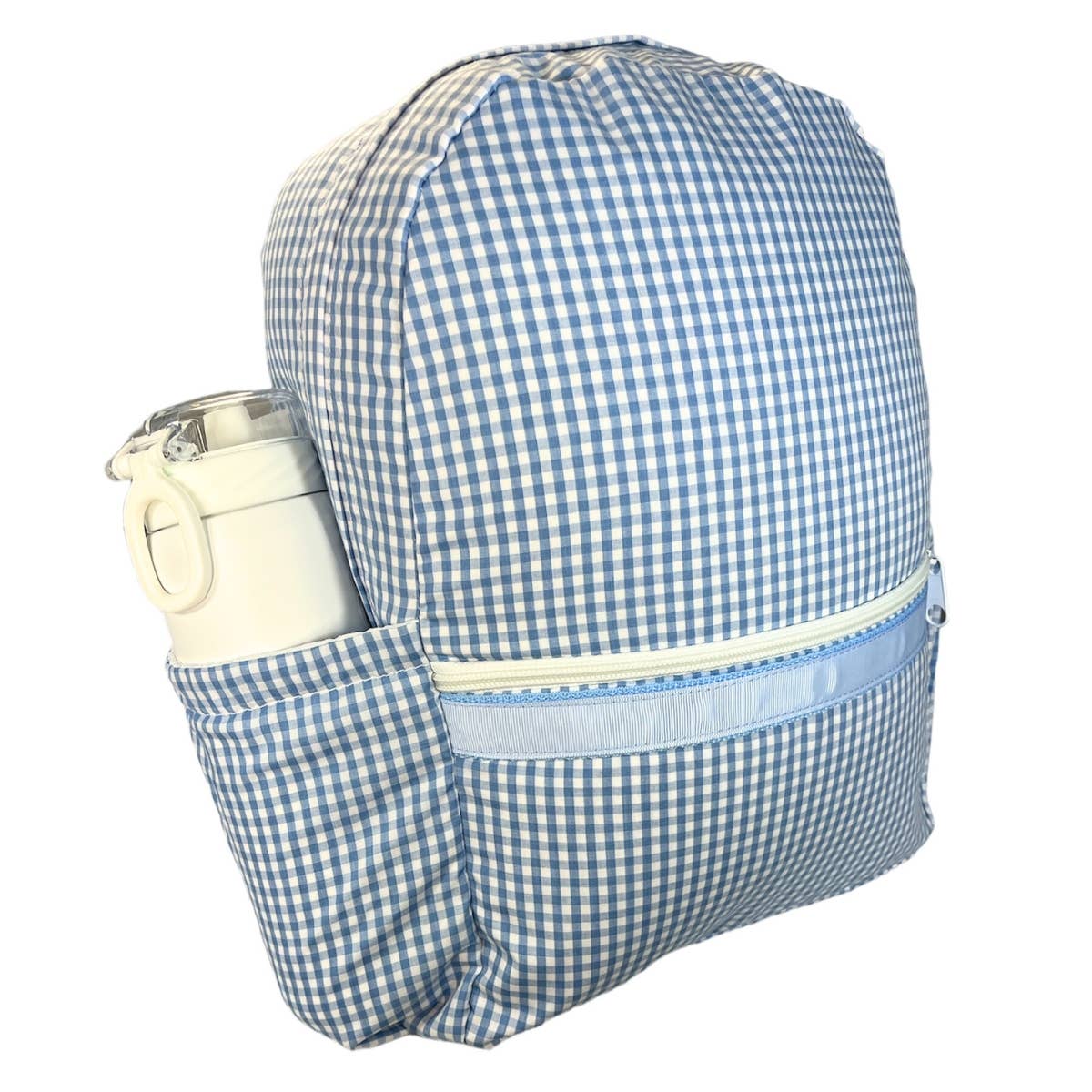 Baby Blue Gingham Medium Backpack w/ Pocket | Mint