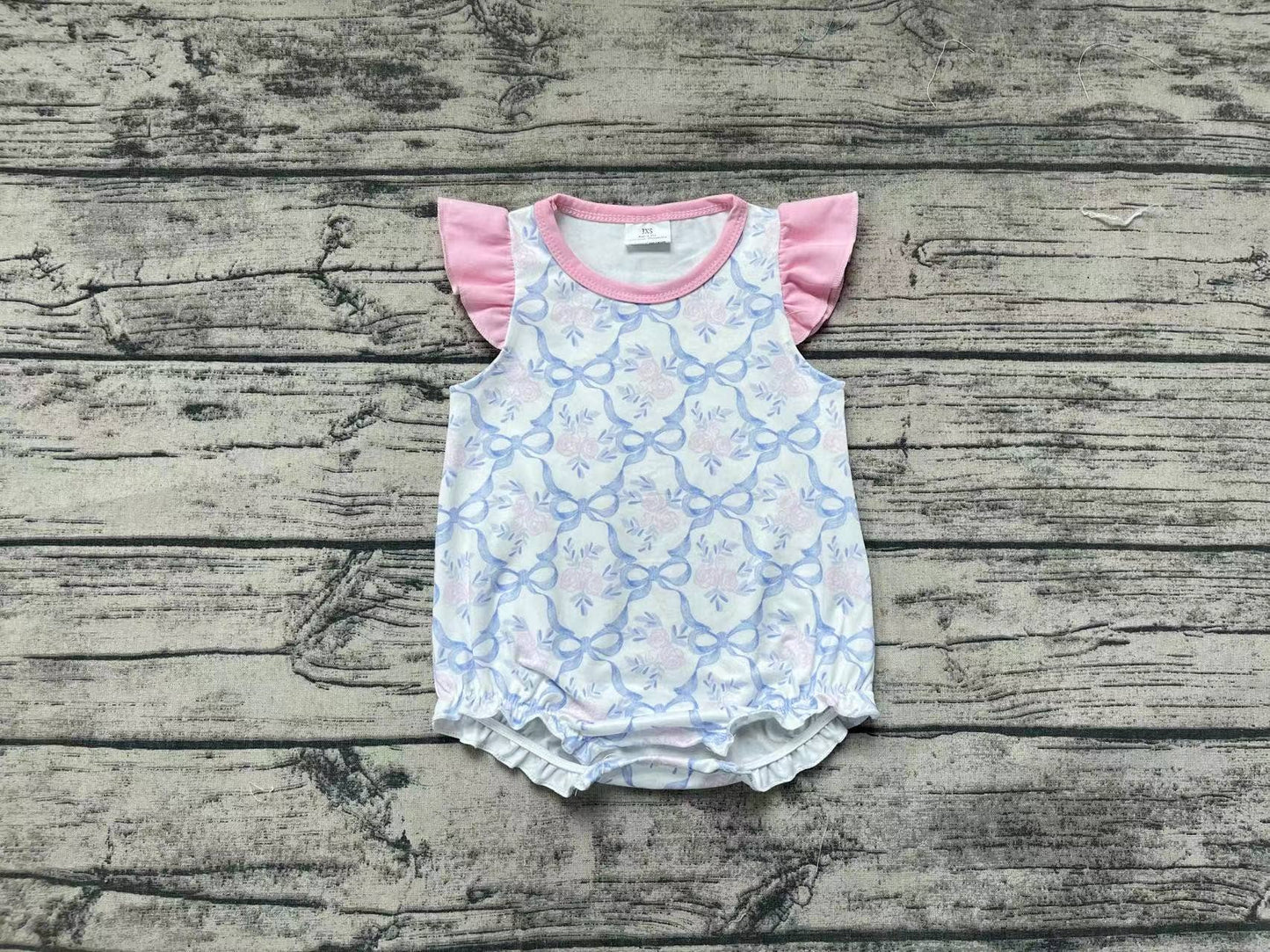 Baby Girls Blue Bows Flutter Sleeve Summer Rompers: 3-6M