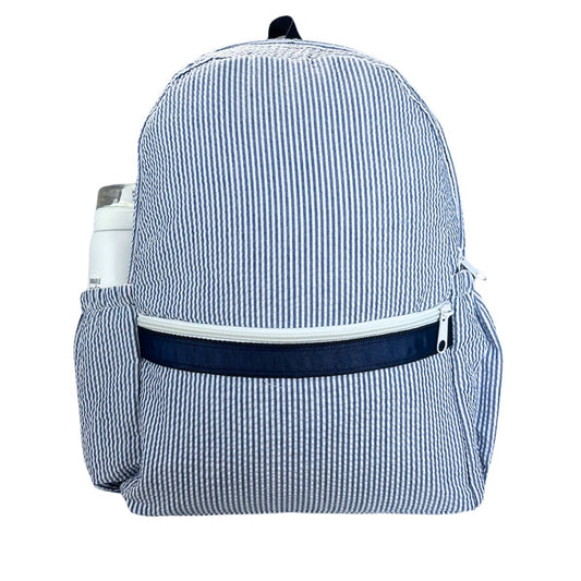 Navy Seersucker Medium Backpack w/ Pocket | Mint